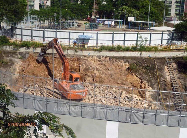 Acoustic Barriers on Construction Sites Hanging on Temp Fence Construction Acoustic Barriers